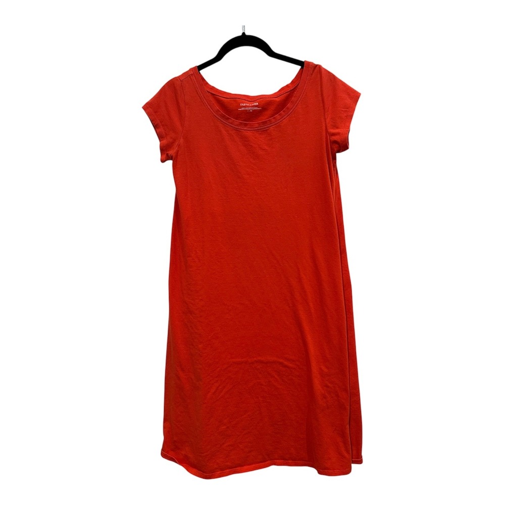 Eileen Fisher Orange Red Organic Cotton Spandex Scoop Neck Shift Dress XS TP